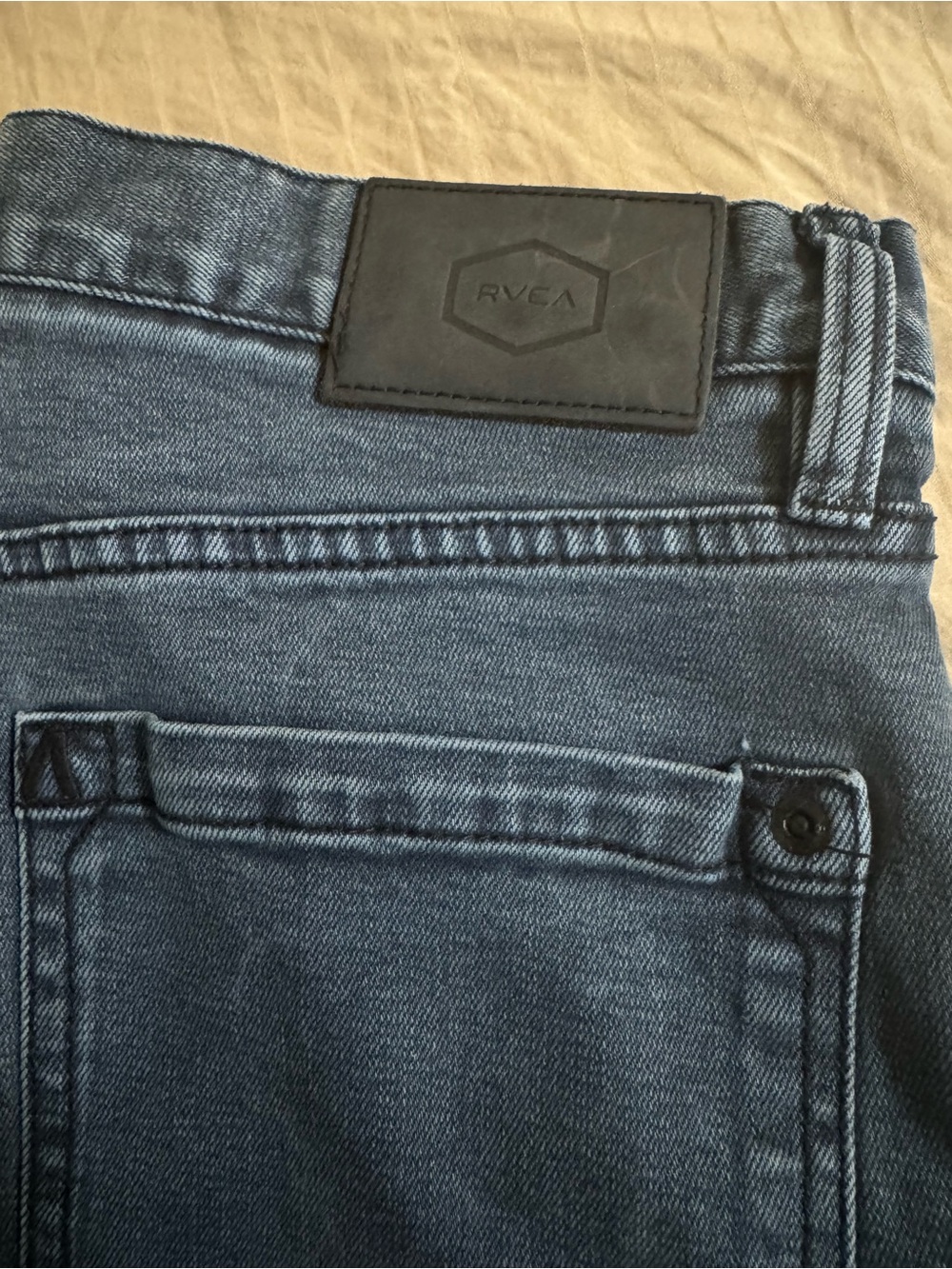 RVCA Men's Dark Blue Slim Jeans with Leather Patch